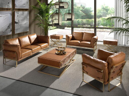 6229 - Camel Leather 2 Seater Sofa